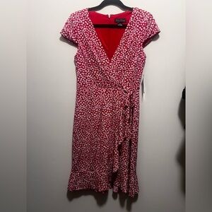 Red and white floral wrap dress NWT